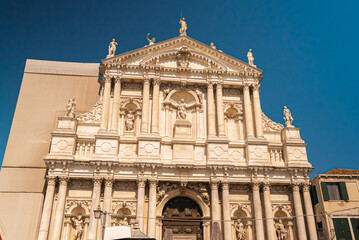 Naklejka premium Historic Baroque Church Facade in Venice with Sculptures and Columns