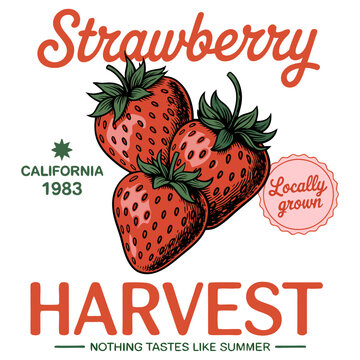 A vintage-style promotional poster for California strawberries from 1983