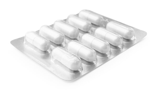 Pills in plastic blister isolated on white