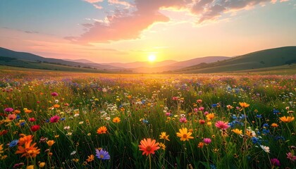 Fototapeta premium Golden hour serenity amidst vibrant blooms