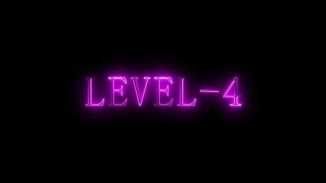 Purple Neon Level - 4 Glowing Text Animation on Black Background
