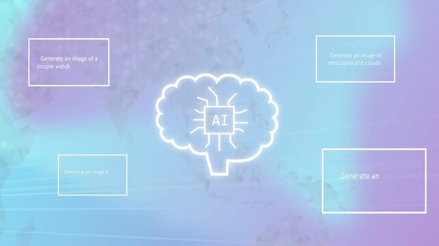 Corner stroke expanding, AI brain forming while prompt cards sliding, arranging icons for preview