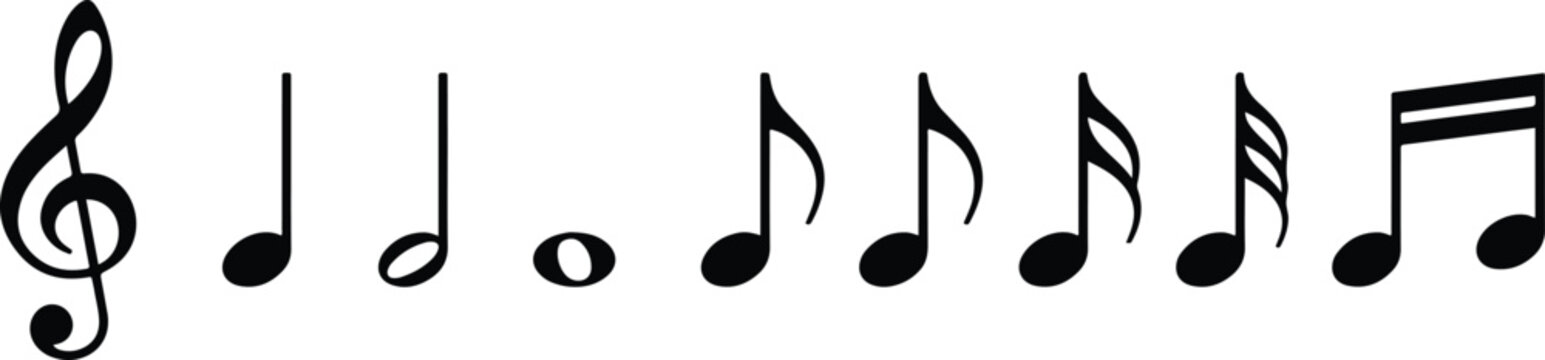 Abstract vector illustration of a black and white musical background featuring notes, clef symbols, and melodic design elements