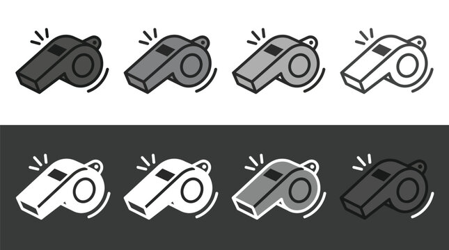 Whistles appear in multiple variations to signify sports signals and referee communication during high-intensity athletic competitions.