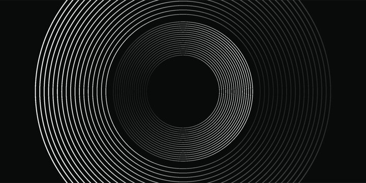 3D silver lines techno abstract background on dark space with glowing circles effect decoration. Modern graphic design element stripes style concept for web, flyer, card, or brochure cover
