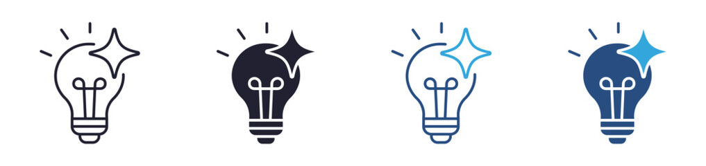 Bright idea icon set. creativity and innovation concept. outline, glyph, colored line and flat style. vector illustration. © Icon Atelier