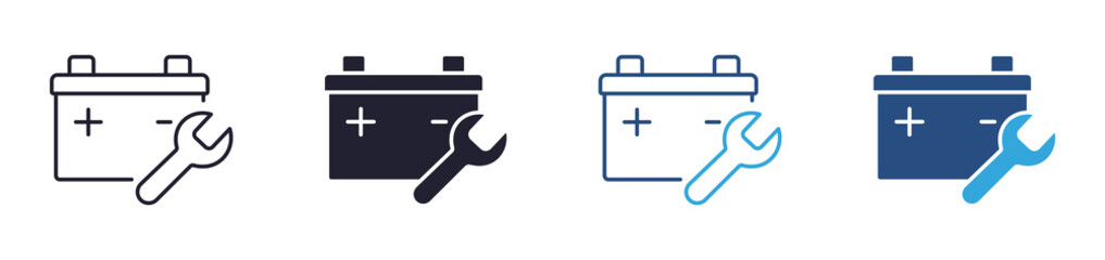 Battery maintenance icon set. power service and energy repair concept. outline, glyph, colored line and flat style. vector illustration. © Icon Atelier