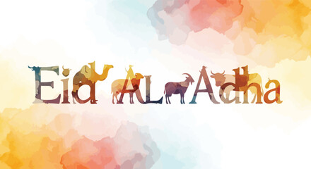 Eid al adha greeting with colorful animals background © Sam's Dream