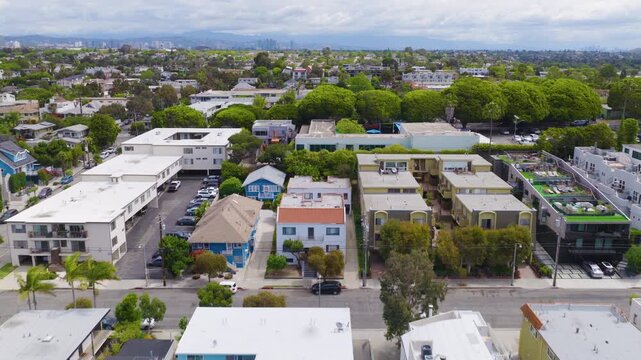 Santa Monica Aerial View of Residential Homes and Los Angeles Skyline 03