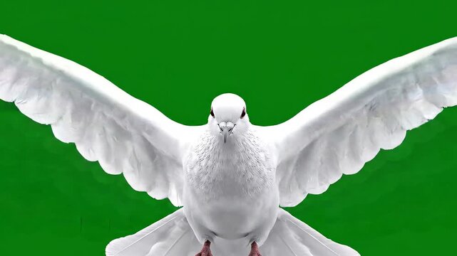 Realistic White Dove Flying Front View Green Screen Studio Shot