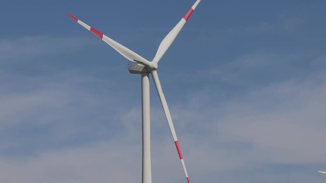 One Electric Power Wind Turbine Renewable Energy in Vojvodina Serbia Day Close up