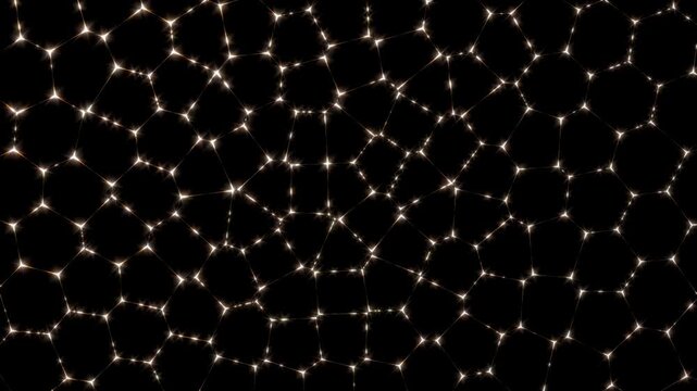 Revealing the golden net. Gold shiny grid with organic cell pattern animation. Cosmetic product glowing skin structure effect.