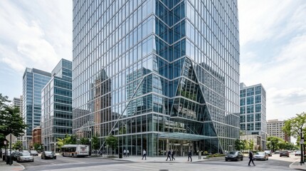 Obraz premium Modern Glass Corporate Tower in Urban Downtown District