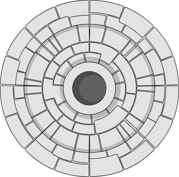 Masonry stone circle vector illustration of interlocking paving blocks in radial arrangement for landscape designs.