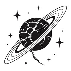 Black planet with ring and stars on white background space astronomy © Abu