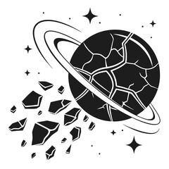 Black planet breaking apart on white background destruction explosion space astronomy © Abu