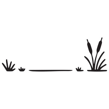 Cattails and marsh grass silhouette on a white background simple black design silhouette high quality