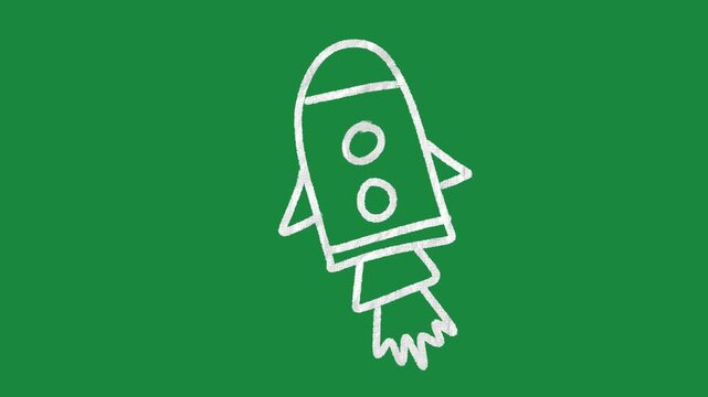 Hand Drawn Animated Rocket Ship Space Launch on Green Screen
