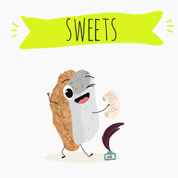 Funny Characters mostaccino, Ossa di morto, le ossa dei morti, italy dessert, hand drawn vector illustration.
