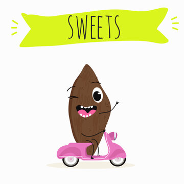 Funny Characters mostaccino, Ossa di morto, le ossa dei morti, italy dessert, hand drawn vector illustration.