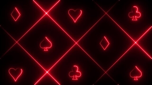 neon spade suit or symbol of playing card, 4k gambling animation. Neon playing cards glowing. motion graphic concept of online casino and bet.