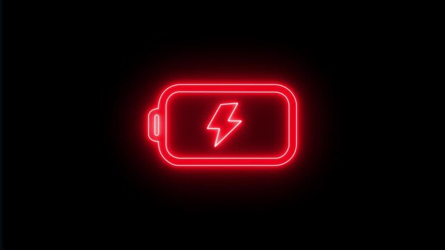 Neon glowing Battery charging icon. Abstract battery icon symbol.on a black background motion graphic of battery charging icon concept. 4k motion video