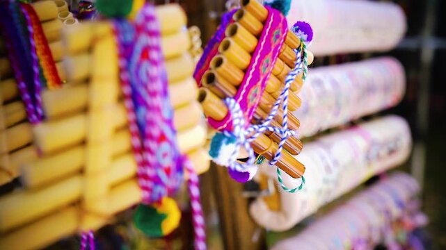 Freundschaftsb&auml;nder und Bambusfl&ouml;ten an buntem Souvenirstand