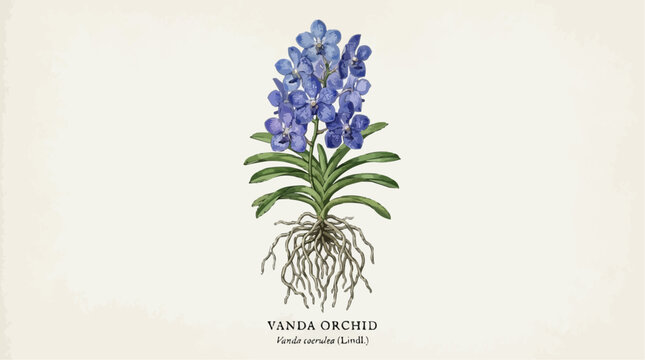 blue vanda orchid botanical illustration isolated on transparent background