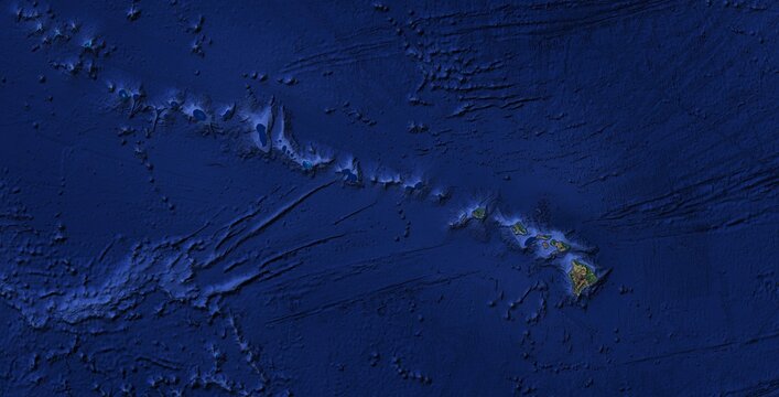 Hawaiian Islands Archipelago Satellite View, Pacific Ocean USA