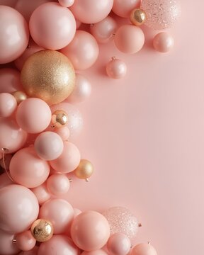 Fondo rosa con arco de globos pastel y dorados para baby shower, cumplea&ntilde;os o celebraci&oacute;n femenina elegante