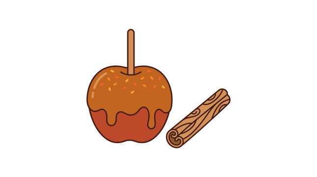 Sweet Caramel Apple with Cinnamon Stick.