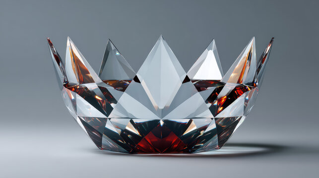 The exquisite crystal bowl, with its ly angled facets and subtle amber hues, rests elegantly on a soft surface, captu light and shadow beautifully.