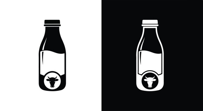 Simple black and white icon of a baby bottle with a nipple and measurement markings for infant feeding