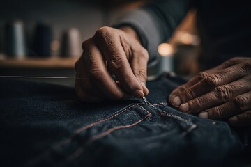 Fototapeta premium Craftsmanship in Detail: A Masterful Stitching Scene