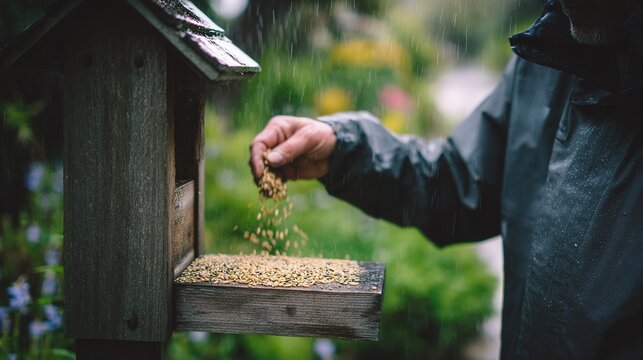 Feeding the Birds in the Rain