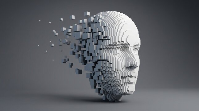 Abstract digital human face.  Artificial intelligence concept of big data or cyber security. 3D illustration