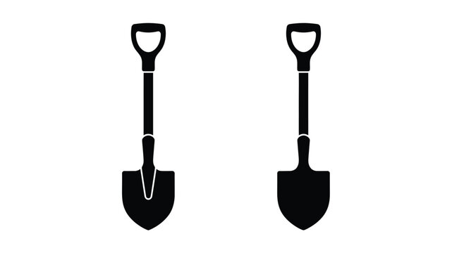 Shovel silhouettes on a white background gardening tool design