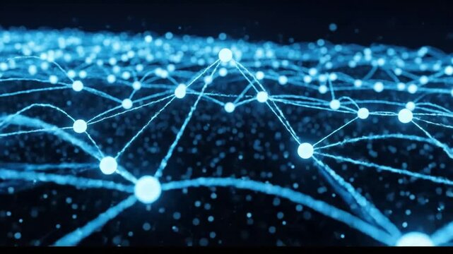 Abstract Digital Network Connections and Data Flow Across a Futuristic Landscape.
