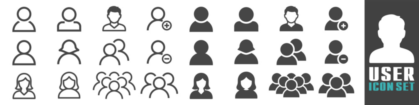 User icon set with male and female profile symbols for social account on transparent background