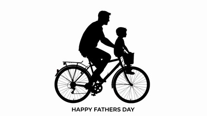 Fototapeta premium Father and child riding bicycle, Happy Fathers Day, black silhouette, family fun, cycling isolated on White Background