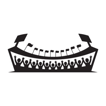Sports stadium with cheering crowd and flags icon vector stadium seating stadium lights cheering