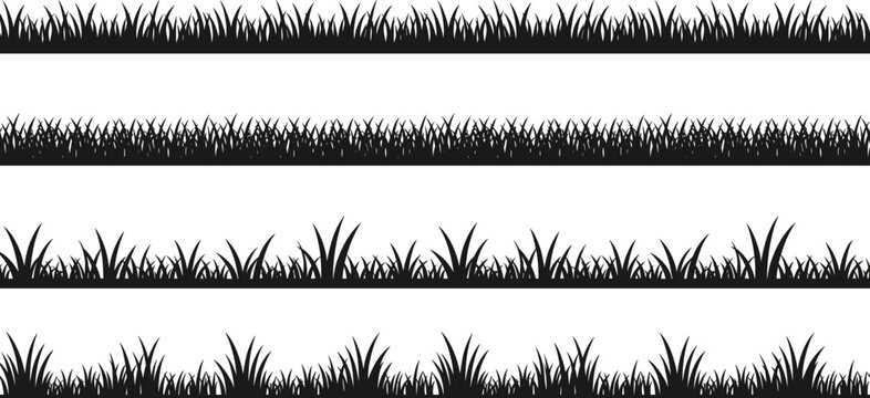 Grass Border Silhouette Collection with Natural Lawn and Wild Meadow Elements for Landscape and Garden Graphic Design Projects