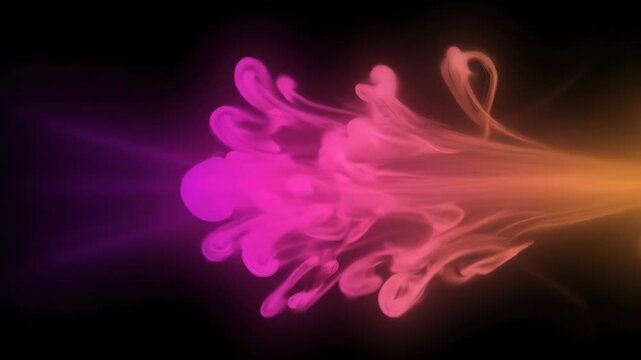 Two streams of colored smoke collide and blend. Abstract fluid dynamics create mesmerizing patterns and transitions.
