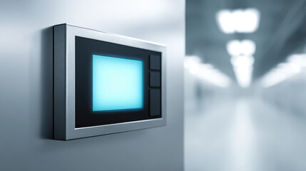 Fototapeta premium Digital industrial control panel with blue screen showing advanced technology for literacy in automation and smart system management