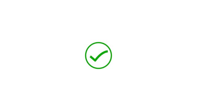 Check animated icon with white background. Green check mark, tick, yes, or OK symbol on green circle. tick confirm correct accept select checkbox circle sign 