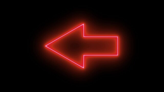 Neon line arrow pointing left on white background. direction symbol indicating back or previous page. simple red pointer showing opposite direction.