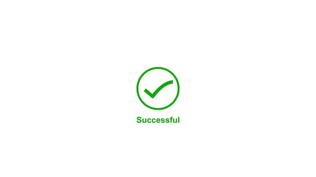 Abstract green check mark with successful text animation on white background. Tick mark done icon completes accept with payment successfully text animation, successfully done, approved sign tick icon 