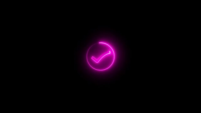 Glowing Yes 4k animation, green check mark neon icon. Success symbol accepted and approved icon. tick confirm correct accept select checkbox circle sign 