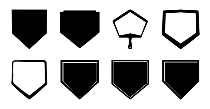 Flat geometric arrow and shield icons set - Minimalist black and white flat design icons featuring arrows and shields in various shapes for modern graphic projects and UI designs.