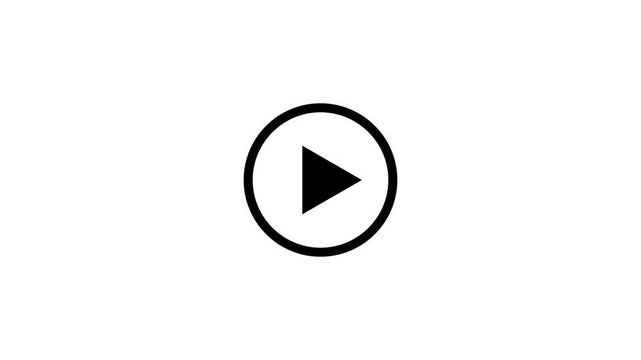 Simple black play button icon on a clean white background for media playback and streaming services, Play Button Icon for media player and control panel design. Play Button Icon for music, sound,
